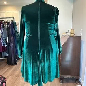 velvet green party dress Jungle Green Plus Size Velvet Babydoll Mini Dress with Puff Sleeve –  Emmeline's Fashion main image 0